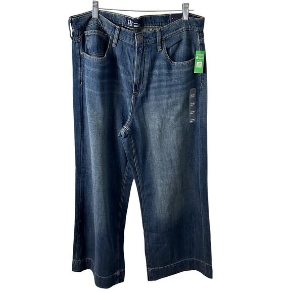 Gap High Rise Wide Leg Jeans Womens Size 14 32 Regular Dark Wash - Picture 1 of 6